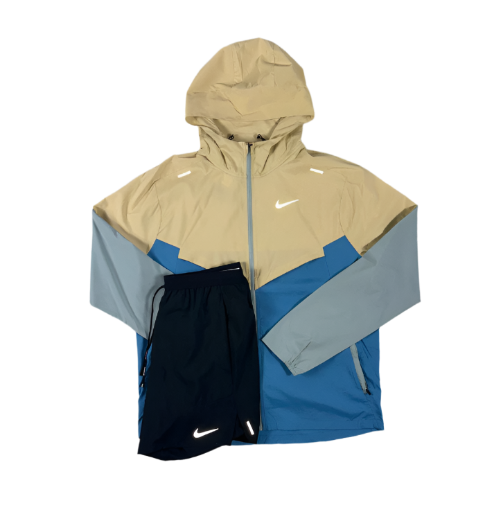 Nike Beige Blue Windrunner Jacket Black Flex Stride Short Set