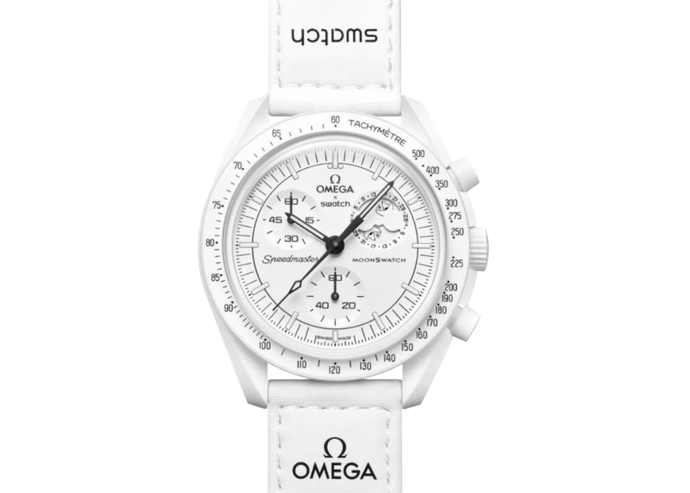 Swatch x Omega Bioceramic Snoopy Moonswatch Mission to The Moonphase 'White' (24HR DELIVERY AVAILABLE)