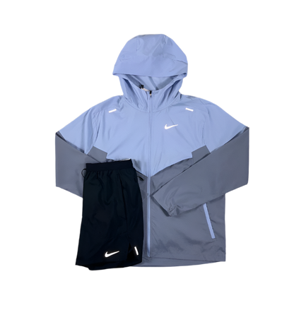 Nike Cobalt Bliss Windrunner Jacket & Black Flex Stride Short Set